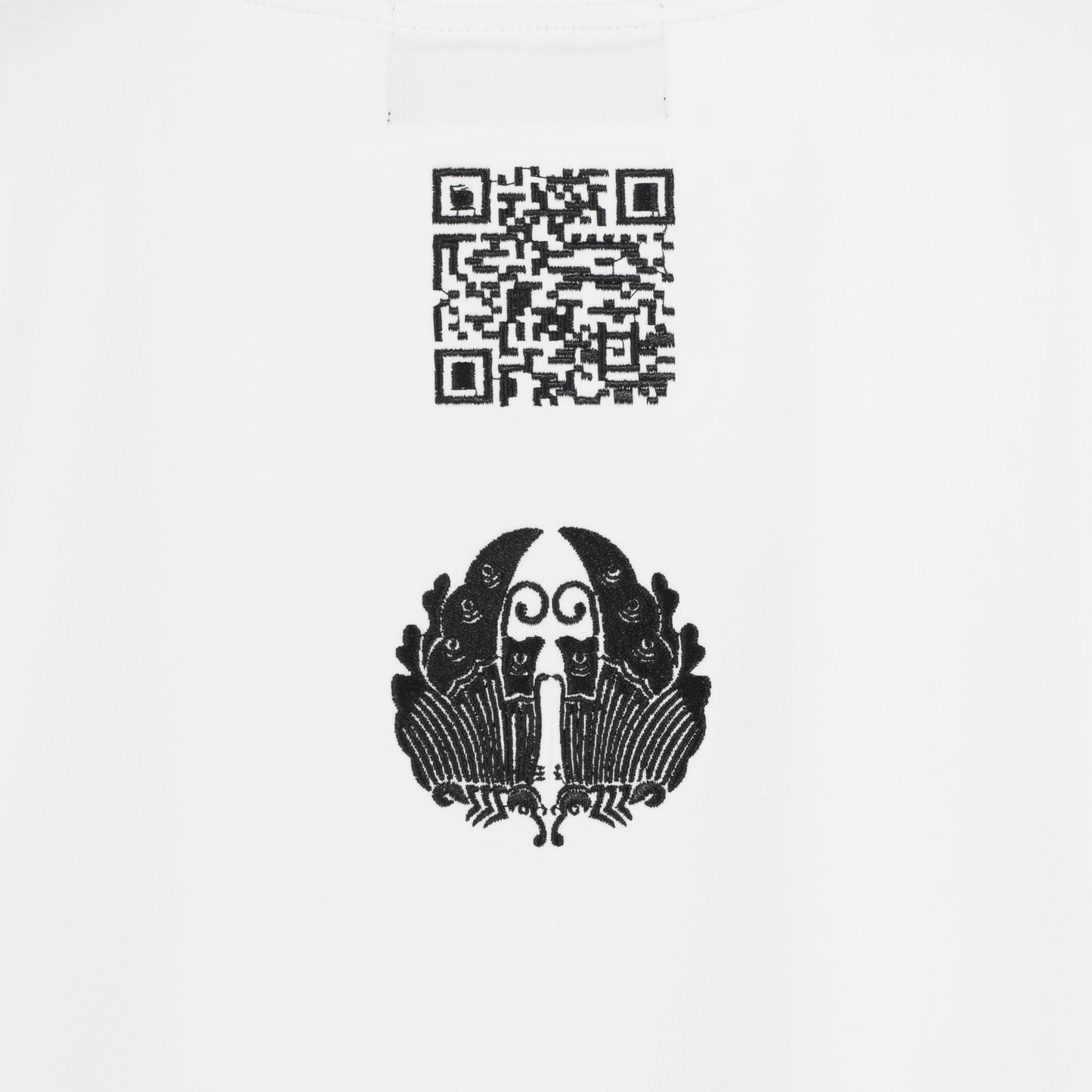 Embroidered Qr Code White and Black T-Shirt