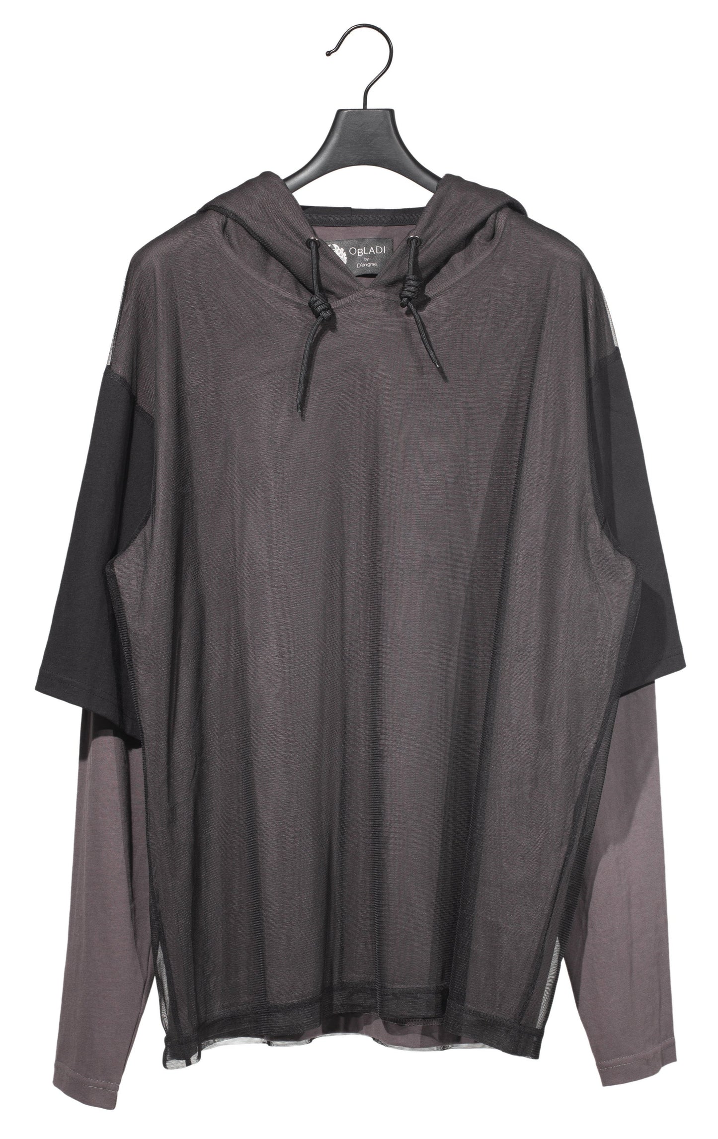 Two Layers Mesh T-shirt outside Grey Oversized Hoodie