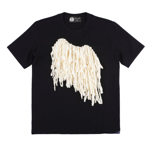 Cotton Tapes on Black T-shirt