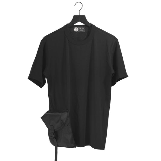 Black/Moss Green Bag Pocket on Black T-Shirt