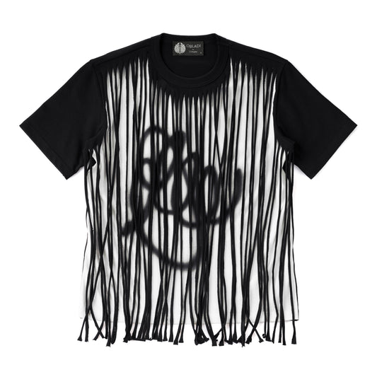 Two-Layer Fringe-Cut T-Shirt With Airbrush Paint