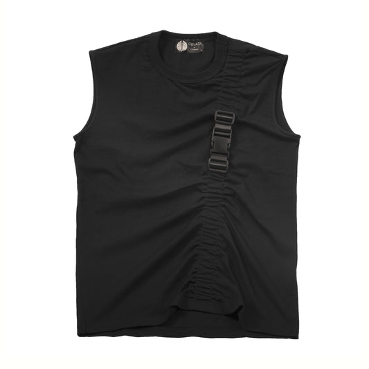 Sleeveless Gathered Buckle T-Shirt