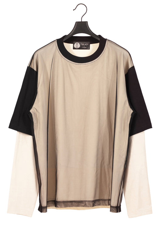 Two Layers Mesh Long Sleeves T-shirt