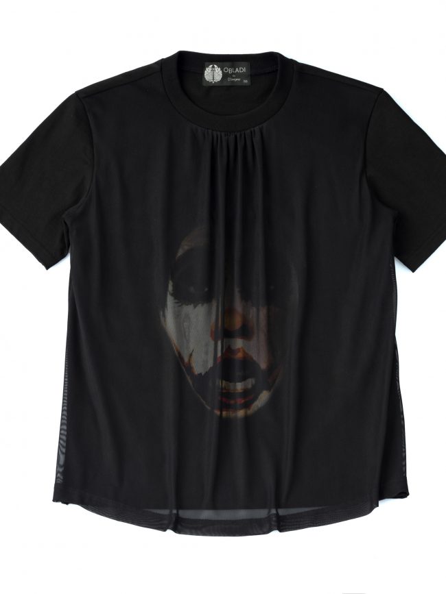 Clown behind curtain t-shirt