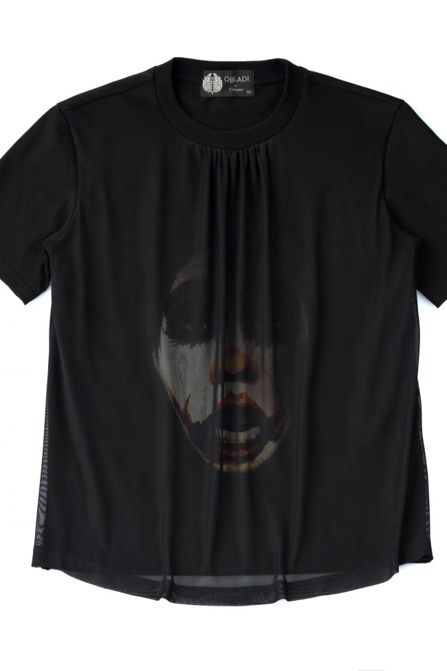 Clown behind curtain t-shirt