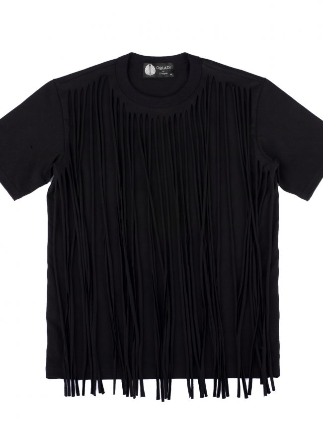 Two-layers fringe-cut t-shirt