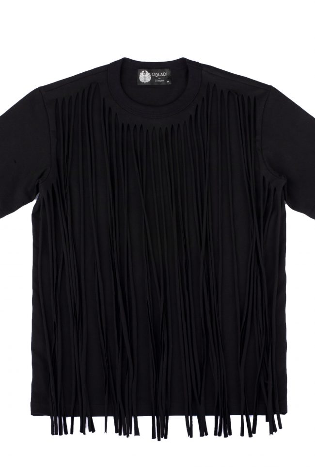 Two-layers fringe-cut t-shirt