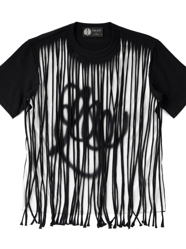 Two-layer fringe-cut t-shirt with airbrush paint