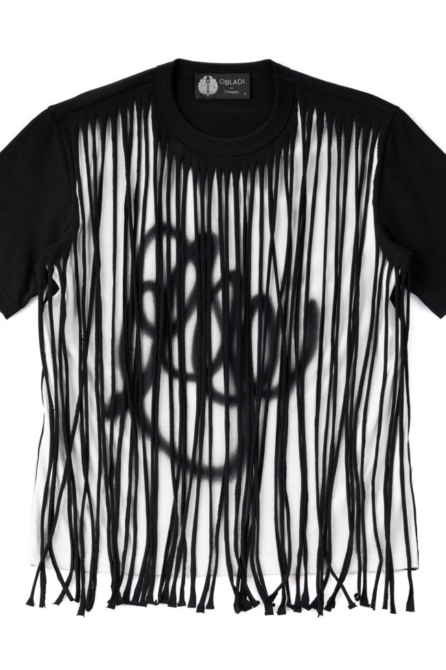 Two-layer fringe-cut t-shirt with airbrush paint