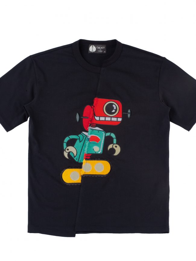 Embroidery slide robot t-shirt