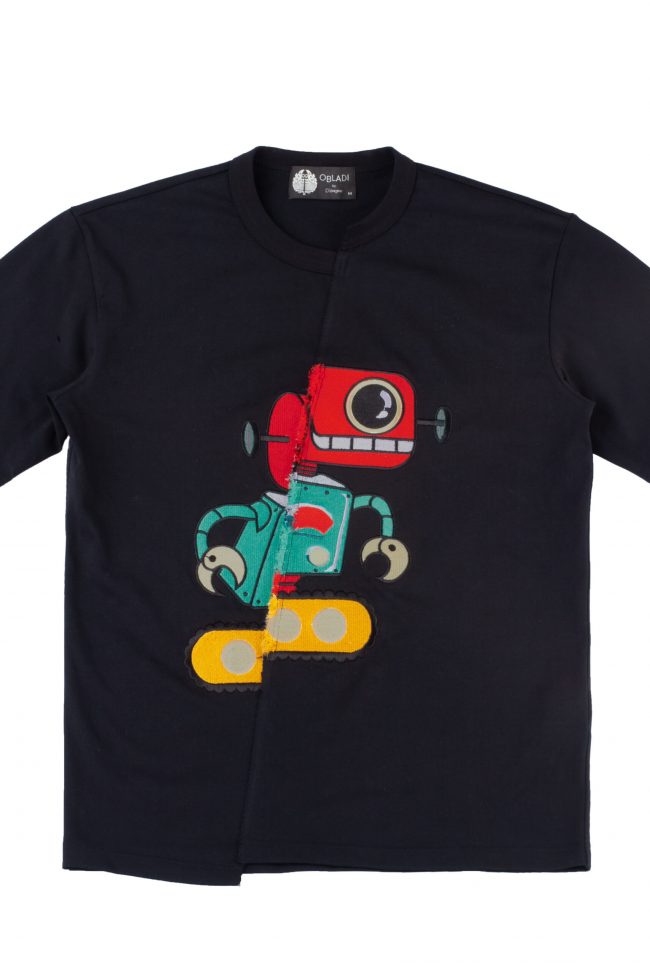 Embroidery slide robot t-shirt