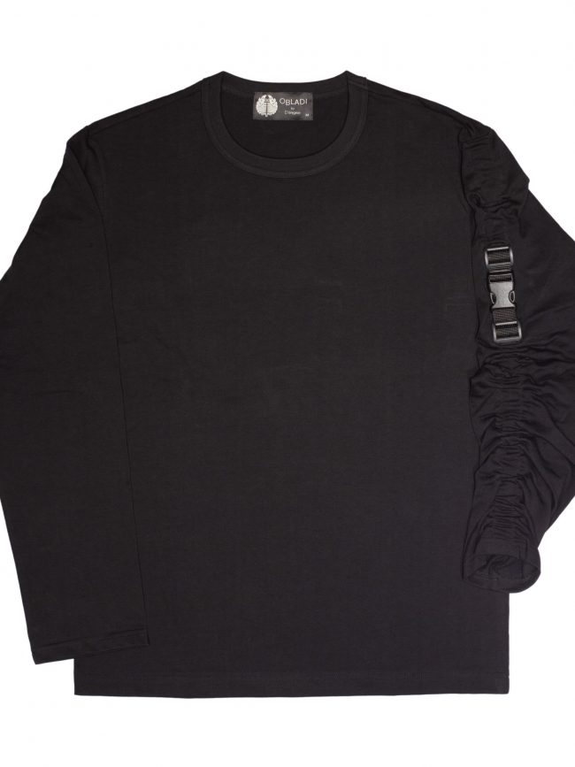 Long sleeves gathered buckle t-Shirt