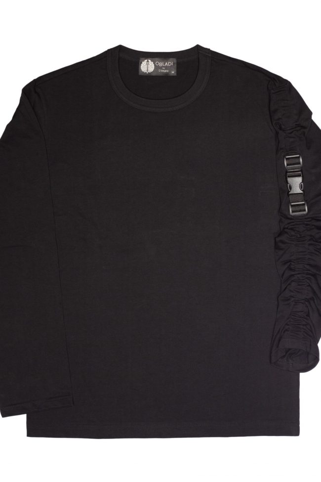 Long sleeves gathered buckle t-Shirt