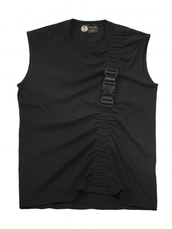 Sleeveless gathered buckle t-Shirt