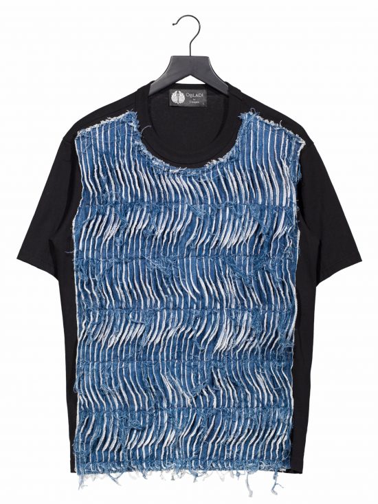 Wavy tearing blue denim edges t-shirt