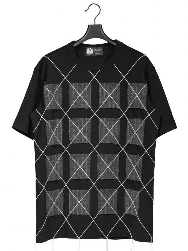 Grey wool rectangle shape with argyle sewing patchwork t-shirt