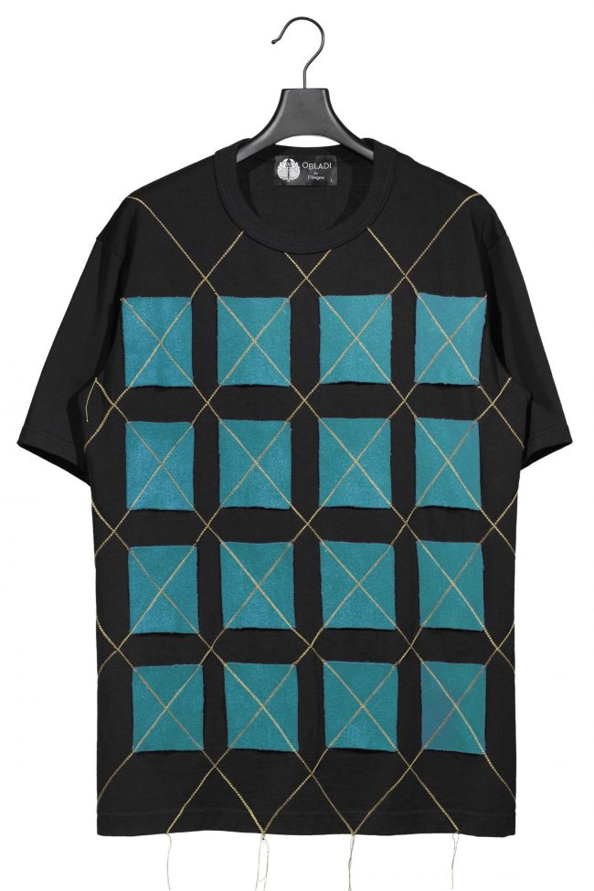 Wool rectangle shape with argyle sewing patchwork t-shirt