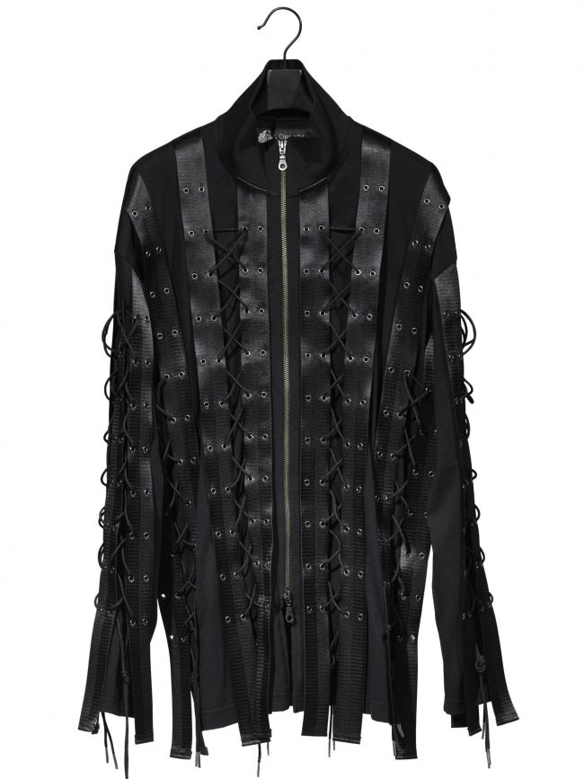 Multiple double eyelet tapes cardigan