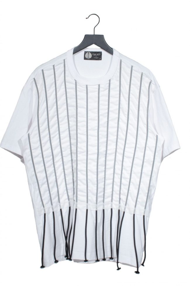 Lace stripe under mesh t-shirt