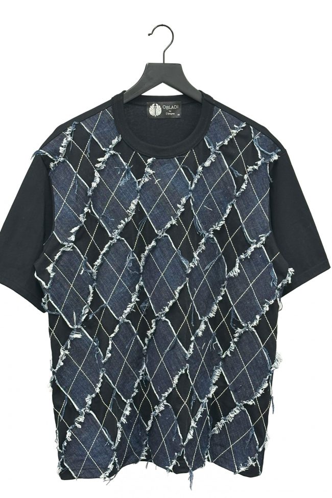 Denim argyle patchwork t-shirt