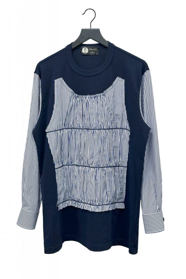 Gathered stripe patchwork t-shirt