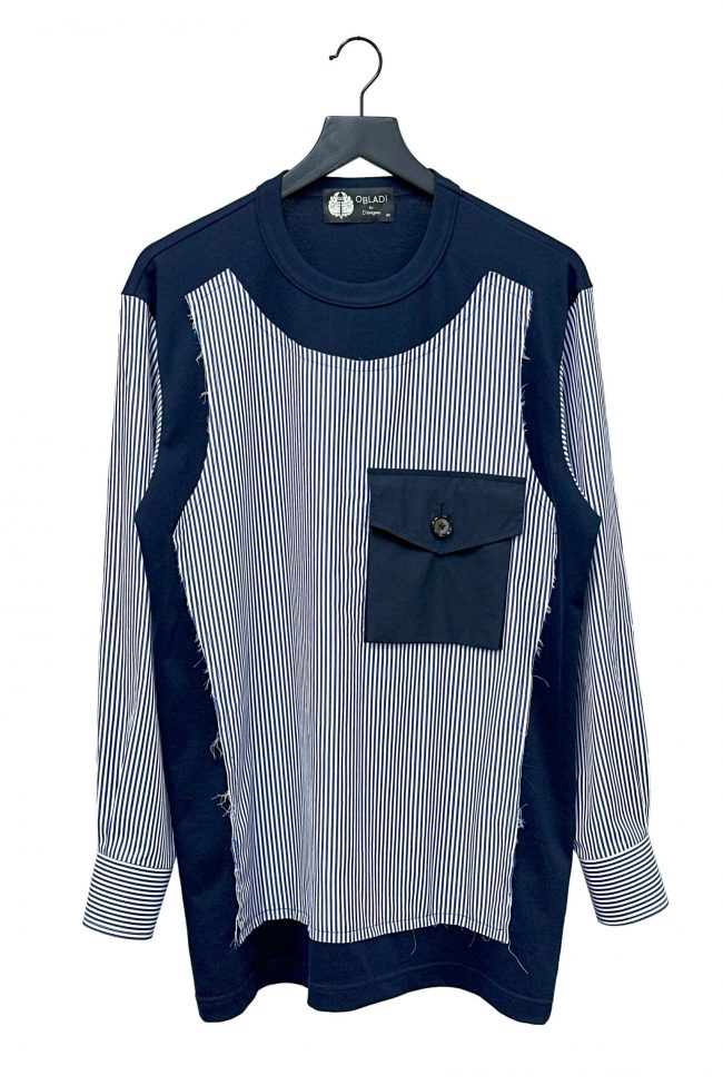 Stripe patchwork t-shirt with pocket